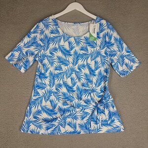 NEW Lands' End Blouse Women's Large Tropical Travel Tie Front Stretch Comfort
